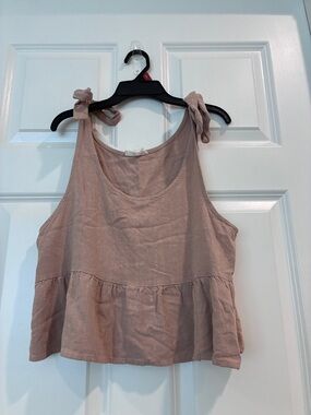 La Hearts Blush Pink Tie-Strap Peplum Tank Top
